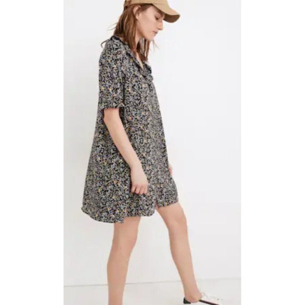 Madewell Ruffle Button-Front Trapeze Shift Dress in Folkmagic Floral Size Medium